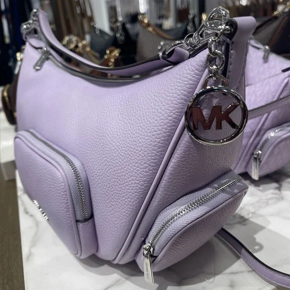 MICHAEL KORS Merritt Medium Pebbled Leather Convertible Shoulder BagQuartz NWT